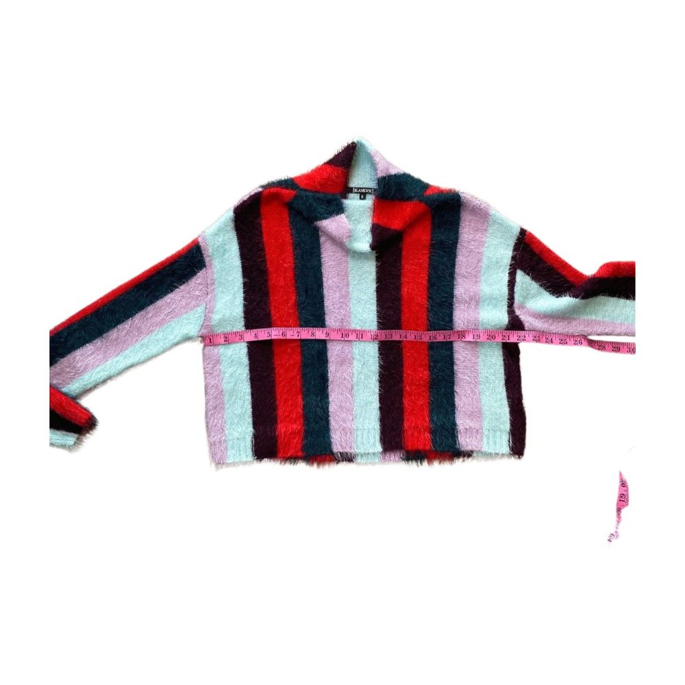 Blank NYC The Mad Hatter Multi Striped Fuzzy Mock Neck Sweater Top - Picture 6 of 8